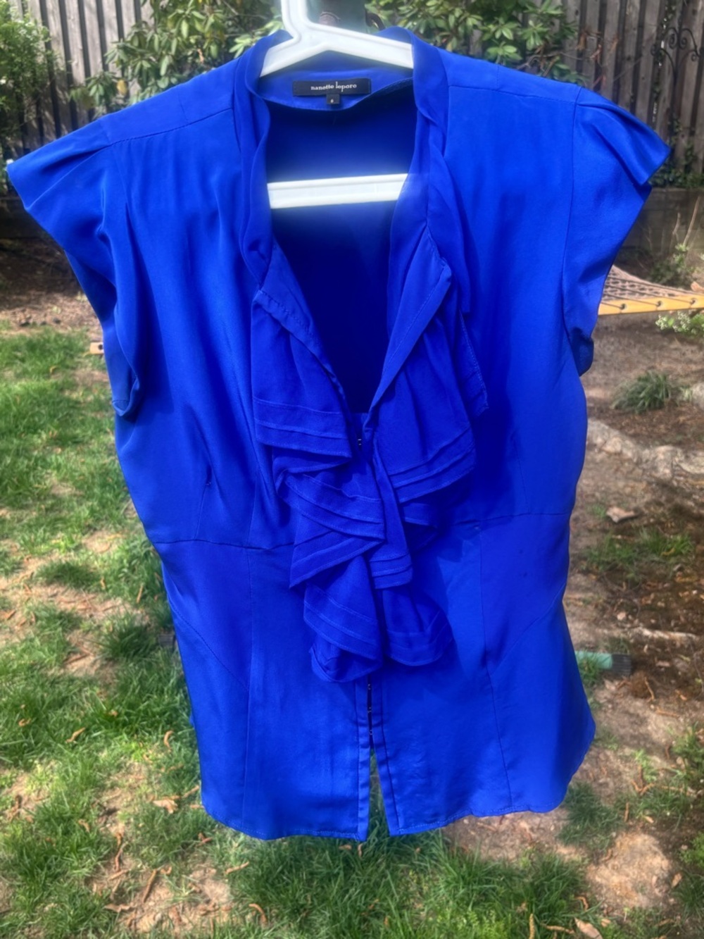 Nanette Lepore Cobalt Ruffled Cap-Sleeve Blouse